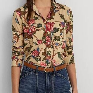 Floral Print Long Sleeve Women's Cotton Voile Top